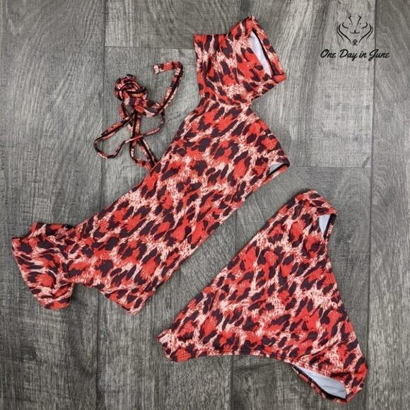 Prettygarden Crop Off-Shoulder High Cut Bikini Swimsuit Size M - Picture 4 of 4